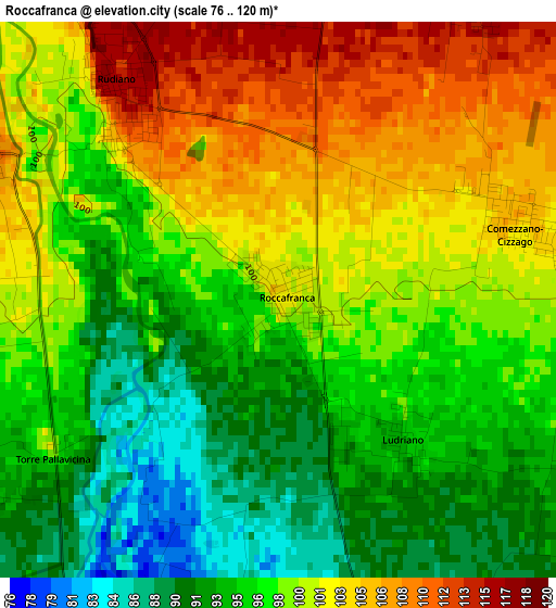 Roccafranca elevation map