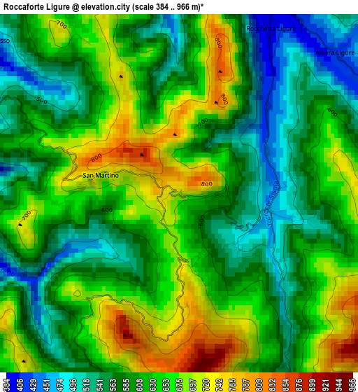 Roccaforte Ligure elevation map