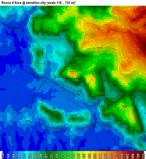 Rocca d'Arce elevation map