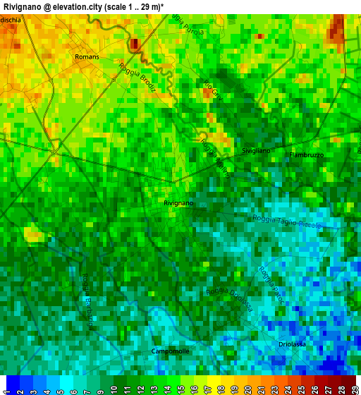 Rivignano elevation map