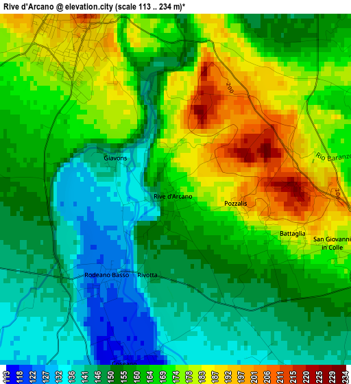 Rive d'Arcano elevation map