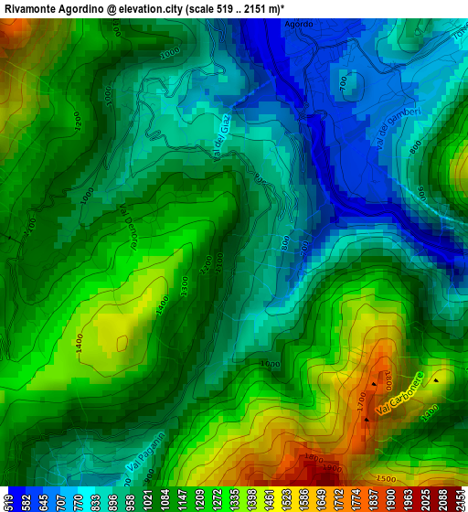 Rivamonte Agordino elevation map