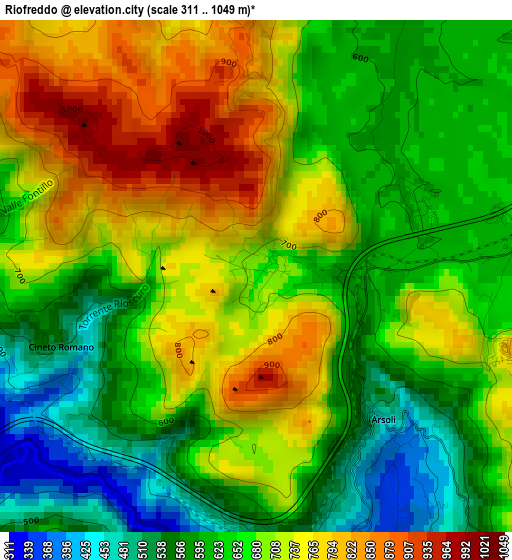 Riofreddo elevation map