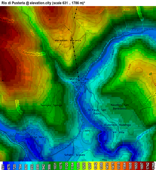 Rio di Pusteria elevation map