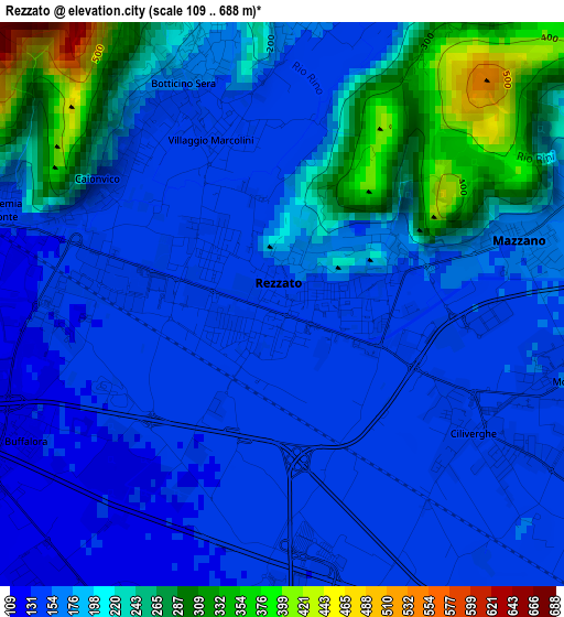 Rezzato elevation map