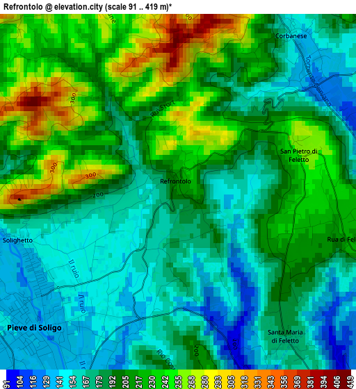 Refrontolo elevation map