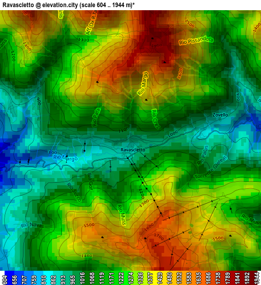 Ravascletto elevation map