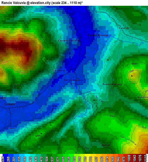 Rancio Valcuvia elevation map