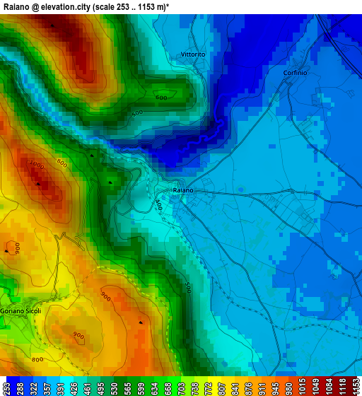 Raiano elevation map