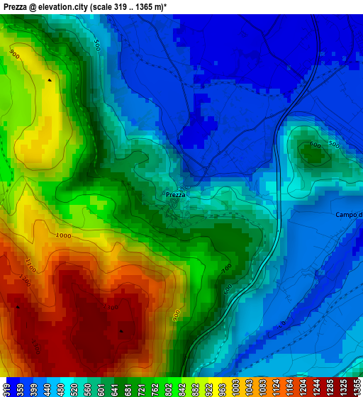 Prezza elevation map