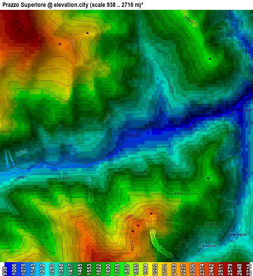 Prazzo Superiore elevation map