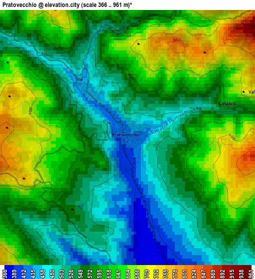 Pratovecchio elevation map