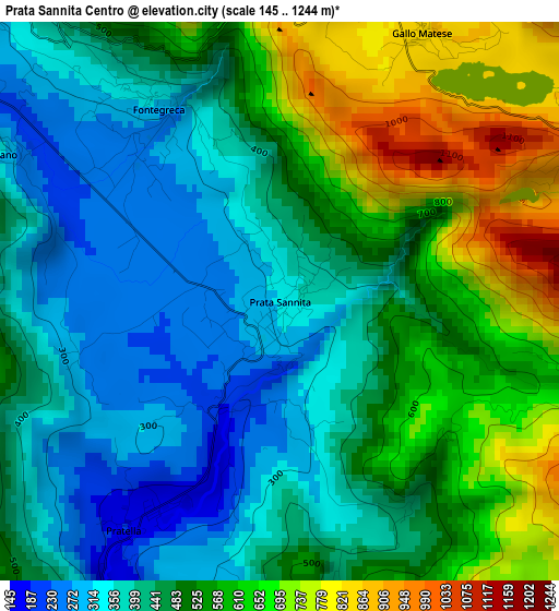 Prata Sannita Centro elevation map