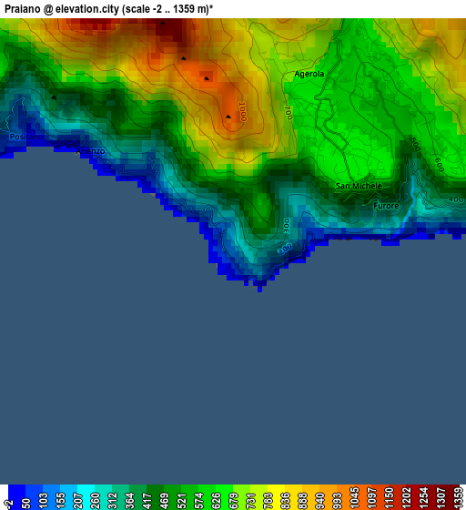 Praiano elevation map