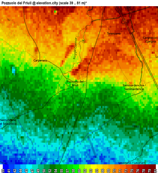 Pozzuolo del Friuli elevation map