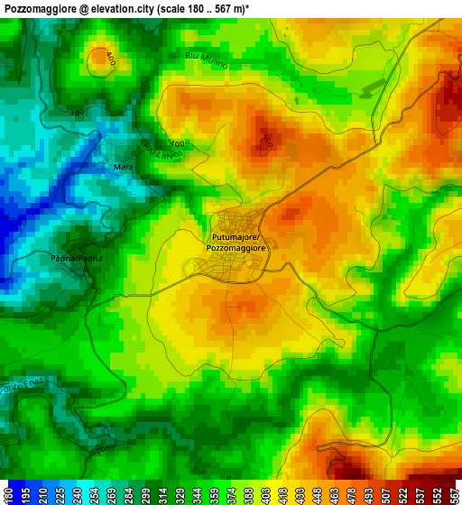 Pozzomaggiore elevation map