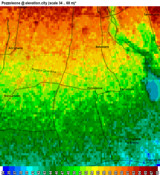 Pozzoleone elevation map