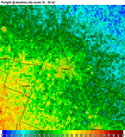 Poviglio elevation map