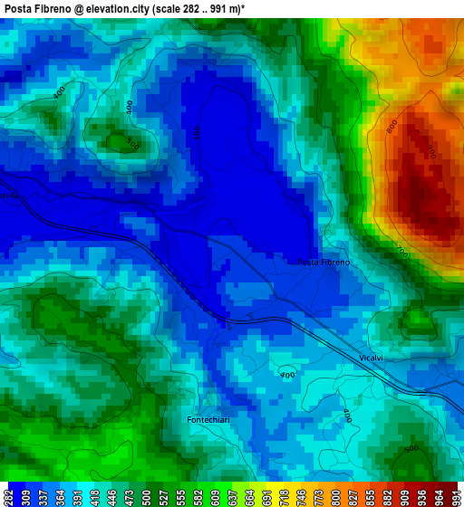 Posta Fibreno elevation map