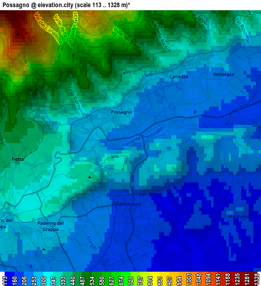 Possagno elevation map