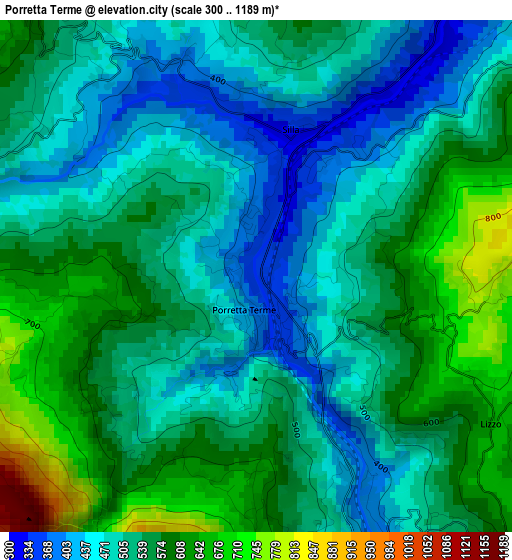 Porretta Terme elevation map