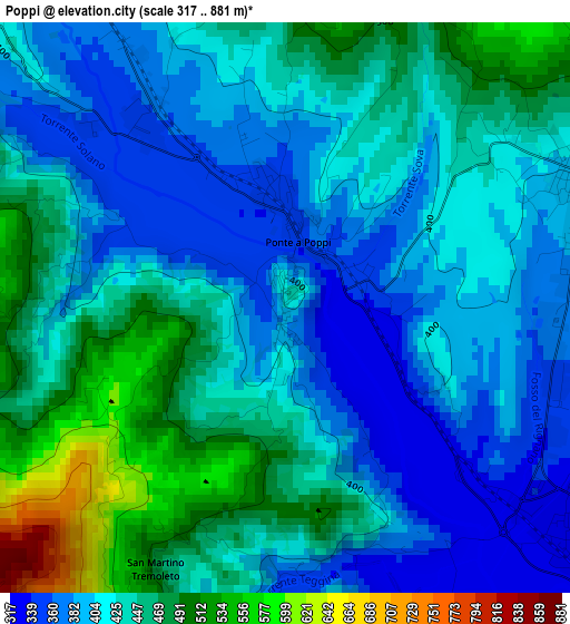 Poppi elevation map