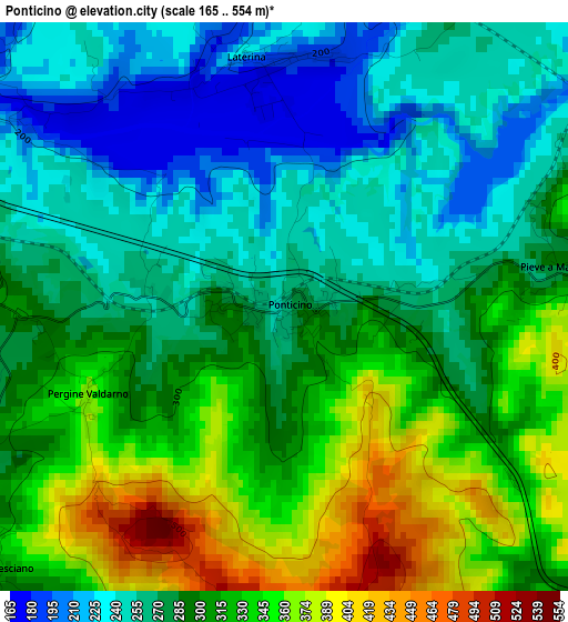 Ponticino elevation map