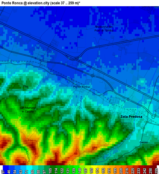 Ponte Ronca elevation map