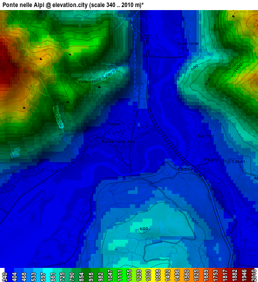 Ponte nelle Alpi elevation map