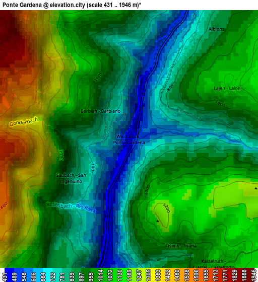 Ponte Gardena elevation map