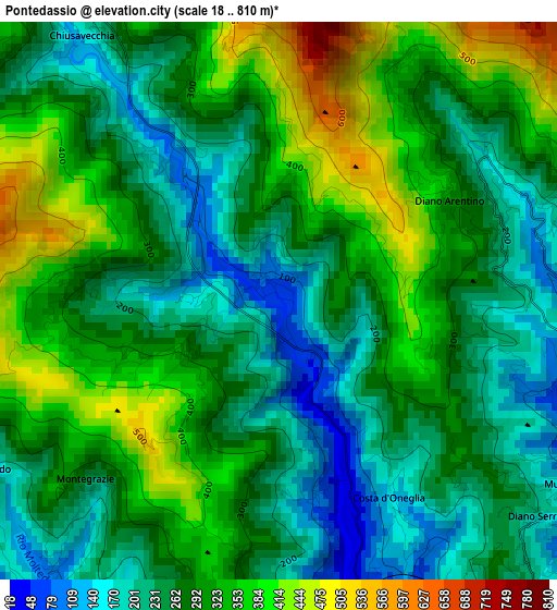 Pontedassio elevation map