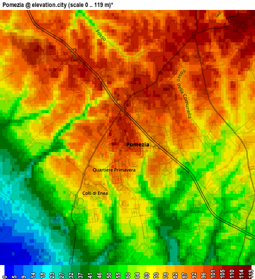 Pomezia elevation map