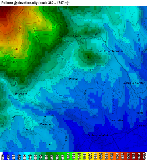 Pollone elevation map