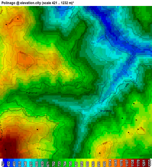 Polinago elevation map