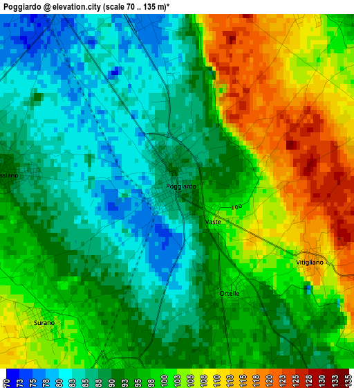 Poggiardo elevation map