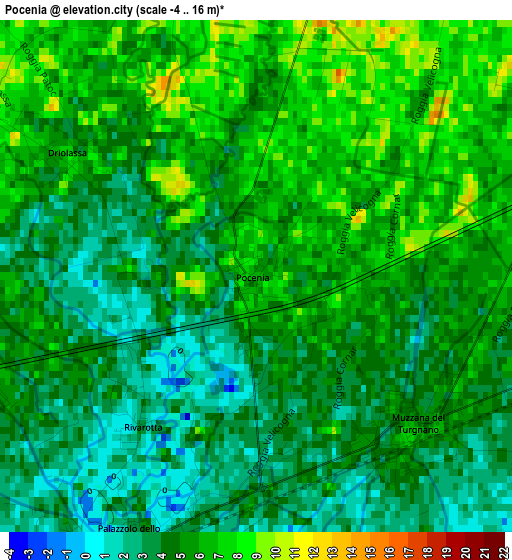 Pocenia elevation map