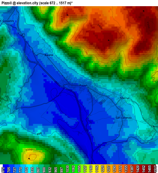 Pizzoli elevation map