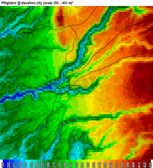 Pitigliano elevation map