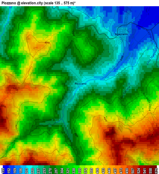 Piozzano elevation map