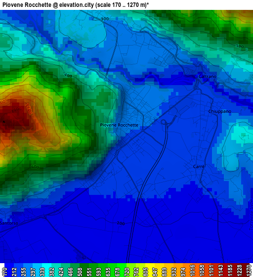 Piovene Rocchette elevation map