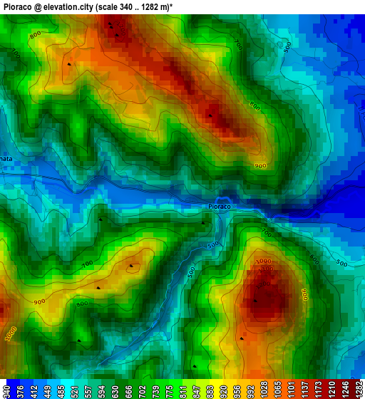 Pioraco elevation map