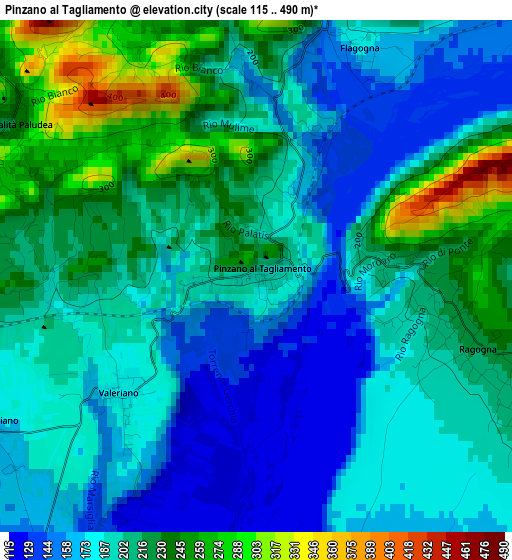 Pinzano al Tagliamento elevation map