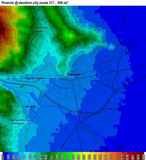Pinerolo elevation map
