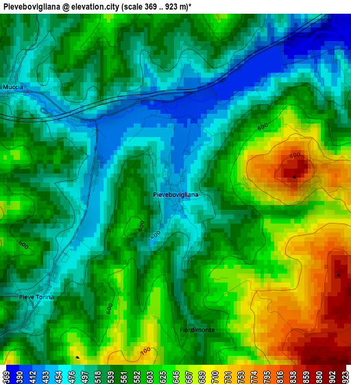 Pievebovigliana elevation map