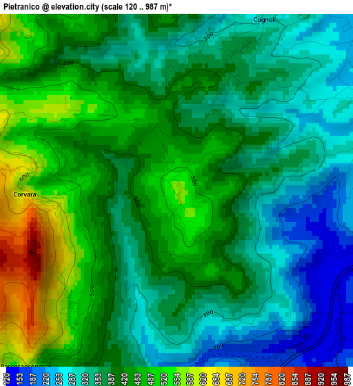 Pietranico elevation map