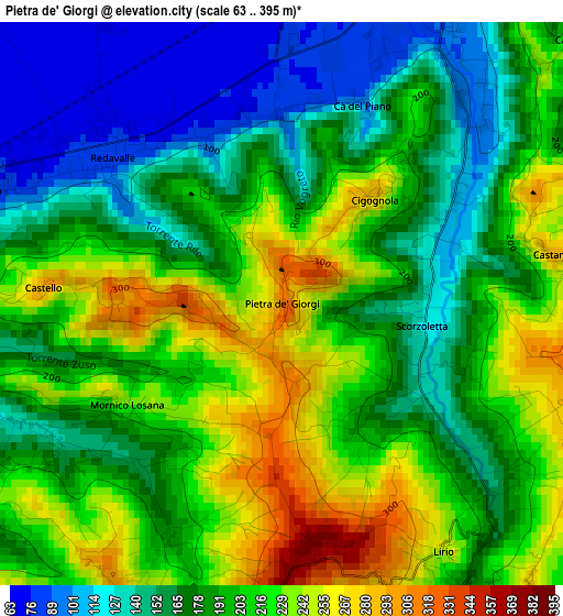 Pietra de' Giorgi elevation map