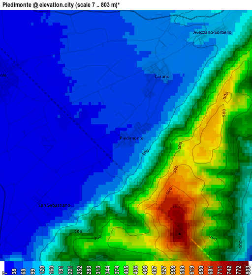 Piedimonte elevation map