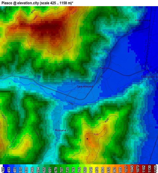 Piasco elevation map