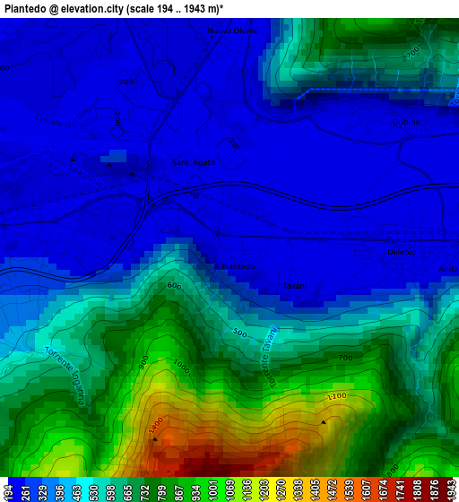 Piantedo elevation map