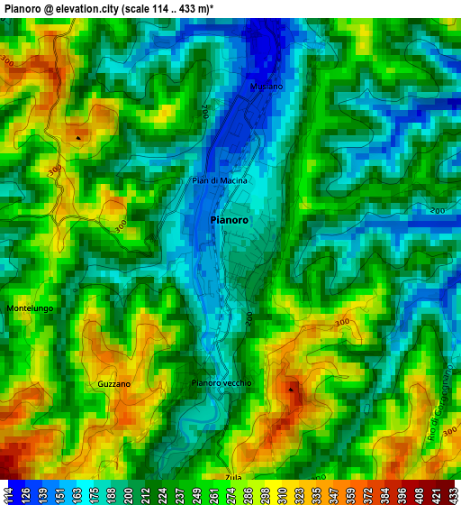 Pianoro elevation map